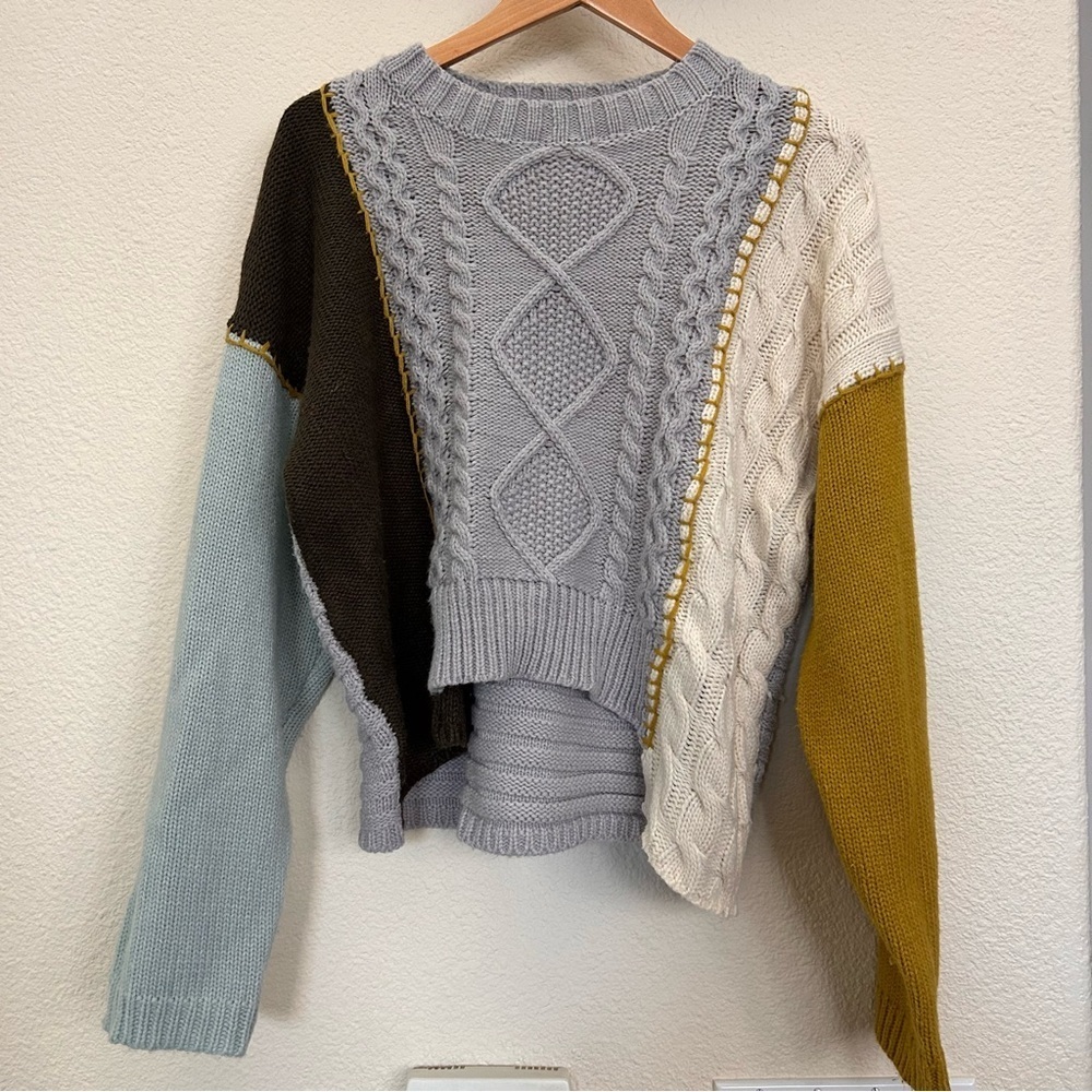 MERLOT Random Stitch Loose Knit color block sweater one size purchased in Japan - Picture 6 of 15